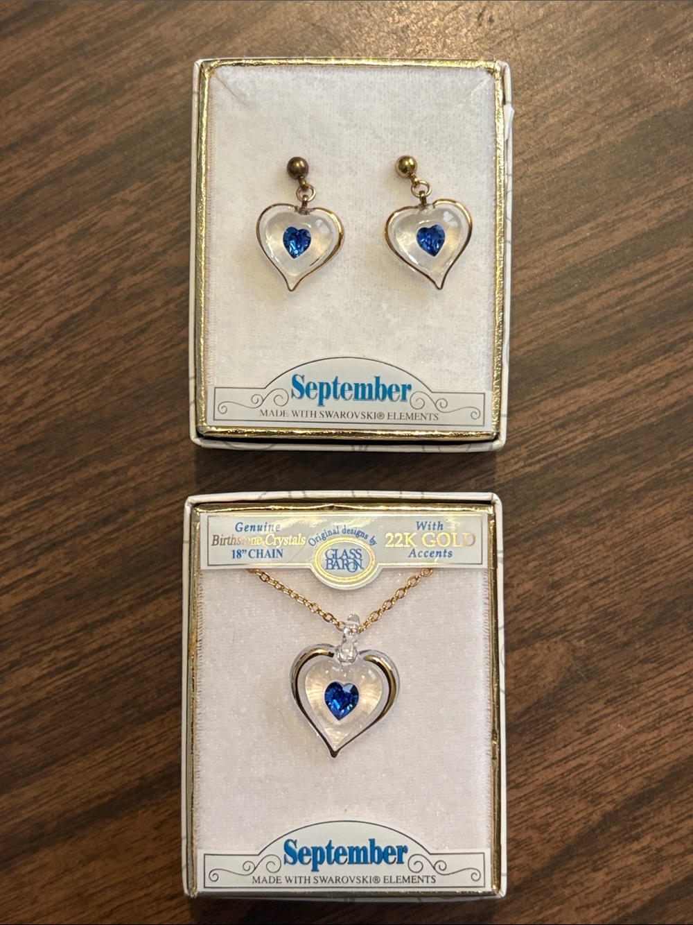 NEW September Blue Birthstone Heart Pendant Necklace and Matching Earrings